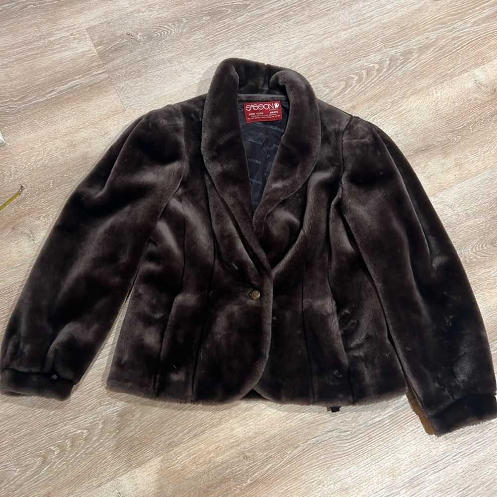 Vintage Sassoon faux fur coat cropped mob wife brown size 13